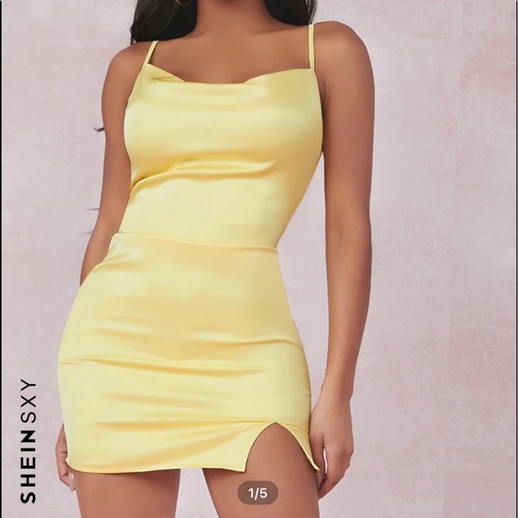 Yellow Satin Cami Dress - Picture 2 of 3